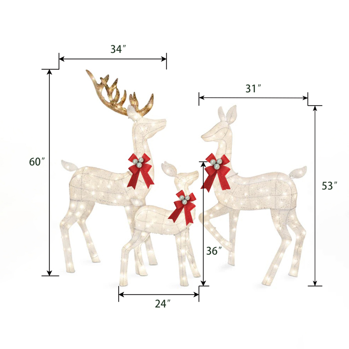 5FT 3-Piece Deer Family Set, 360 LED Lights