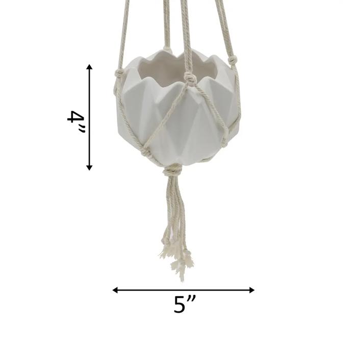 5" Glossy Pink Ceramic Macramé Hanging Planter