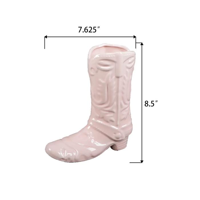 8.5" Pink Ceramic Cow Girl Boot Vase