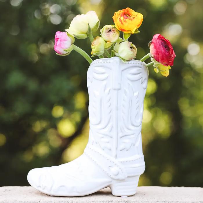 8.5" Pink Ceramic Cow Girl Boot Vase