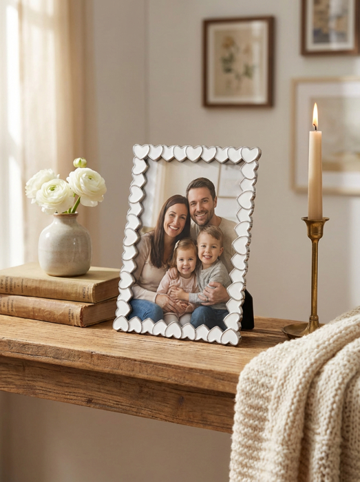 4x6 White Heart Zinc Alloy Frame