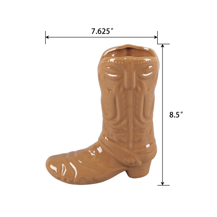 8.5" Pink Ceramic Cow Girl Boot Vase