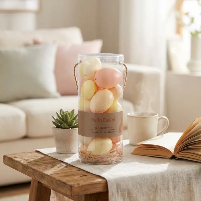 Hello Easter Egg Ornaments in Clear Cylinder