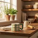 Green Green Plaid Ceramic Mug with Sculpted Handle – 18oz