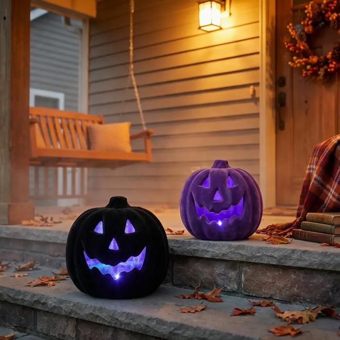 8" LED Black Velvet Pumpkin