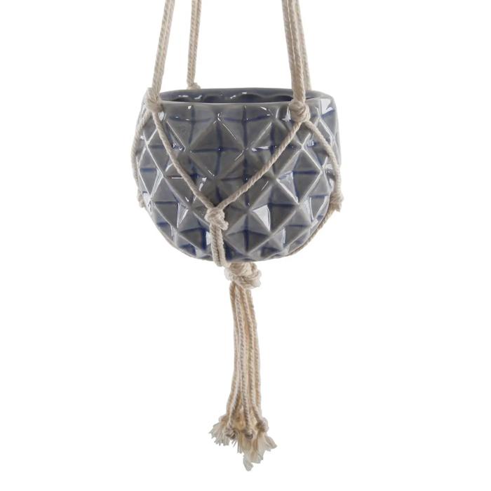 5" Glossy Pink Ceramic Macramé Hanging Planter