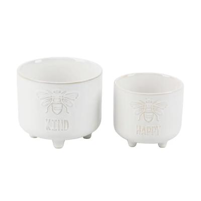 Set of 2 Bee Kind & Bee Happy Ceramic Footed Pots