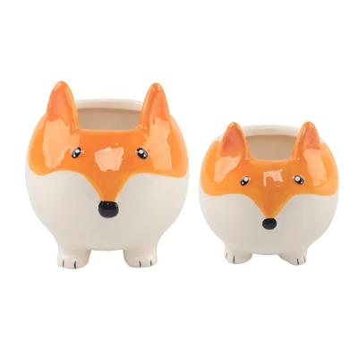 Set of 2 Fox Ceramic Planters