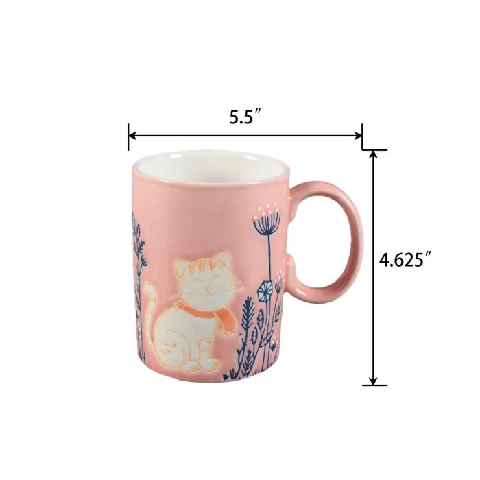18 OZ Cat Motif Pink Ceramic Mug  