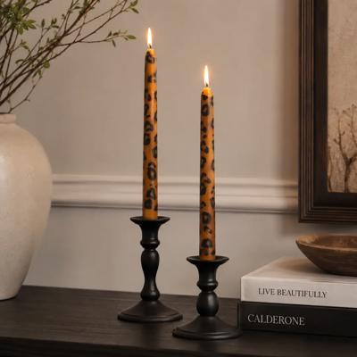 Set of 10.1" Hand Painted Brown Leopard Taper Candles (5oz)