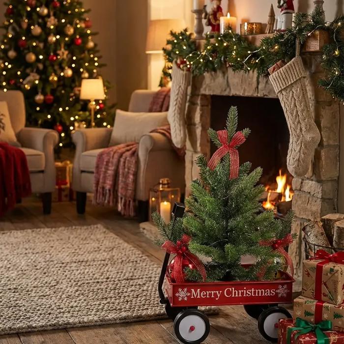 20" Pine Tree in Tin Wagon