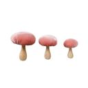  Set of 3 Velvet Mushroom on Wood Stem L,M,S 