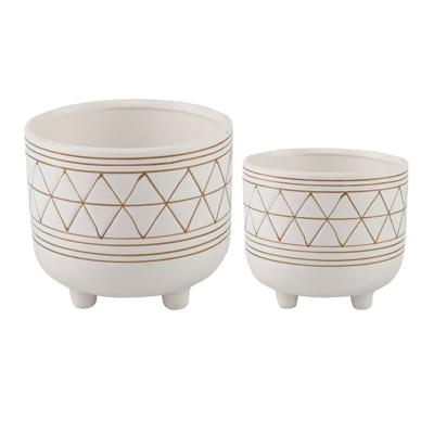 Set of 2 White & Gold Geo Print Planter