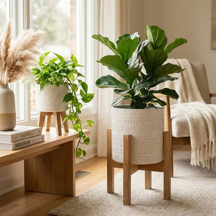 Set of 2 10" & 8" Aqueduct Ceramic Planters