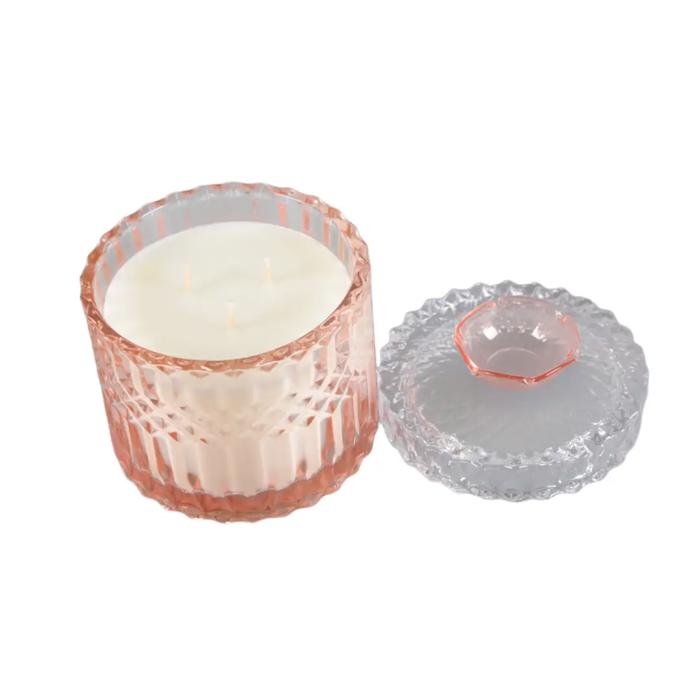 Pink Cut Glass Candle with Lid - Peony Garden