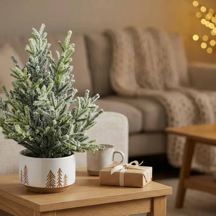 12" Frosted Tree in 4" Reverse Tree Planter 