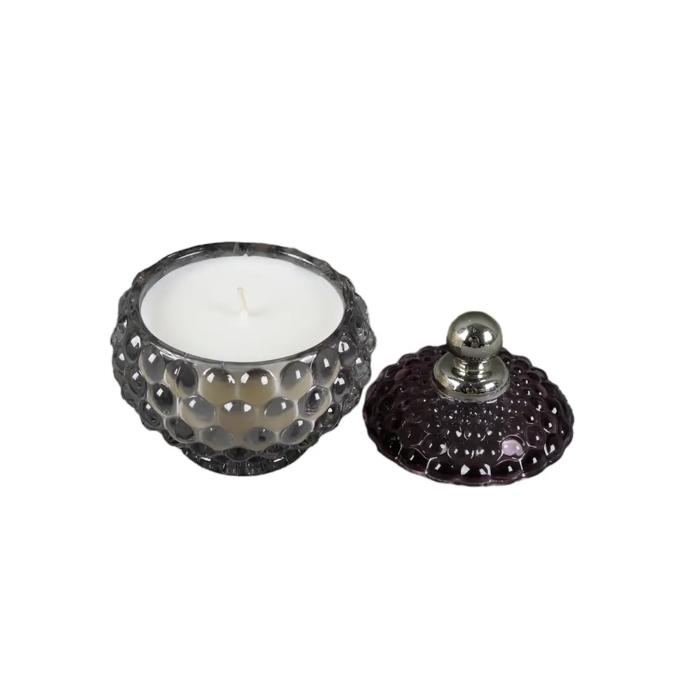 4.25" Glass Bubble Candle with Metal Knob Lid - Santal 5 oz