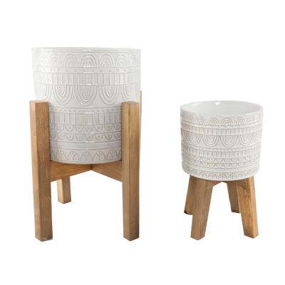 Set of 2 10" & 8" Aqueduct Ceramic Planters
