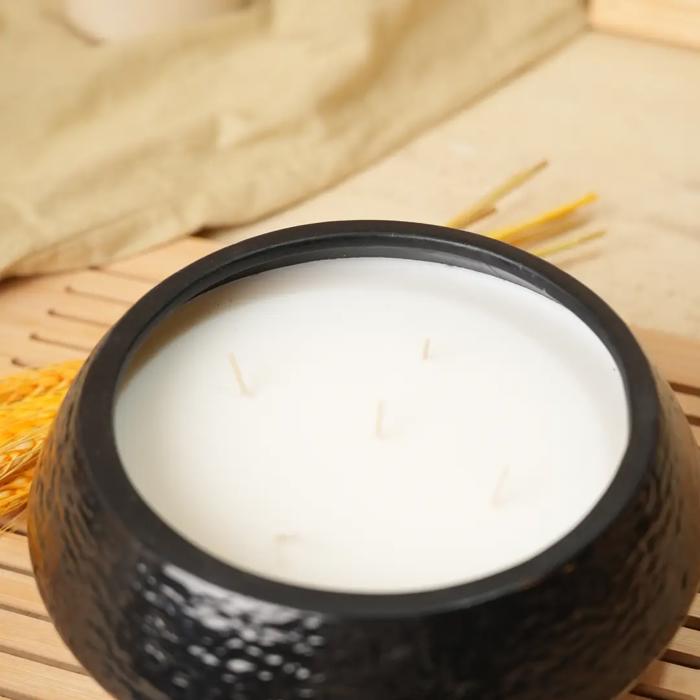 Black Textured Bowl Candle - Santal 