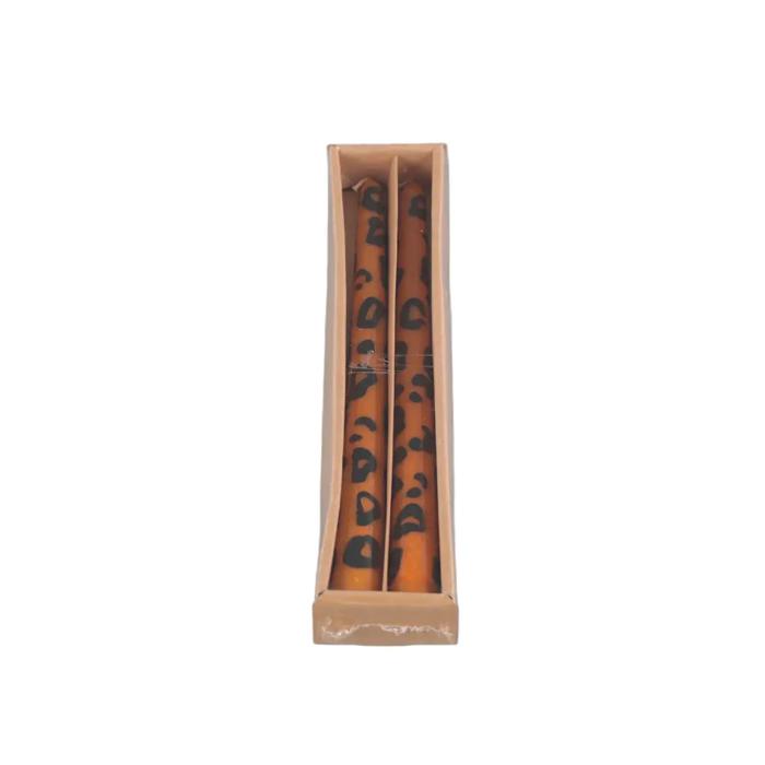 Set of 10.1" Hand Painted Brown Leopard Taper Candles (5oz)