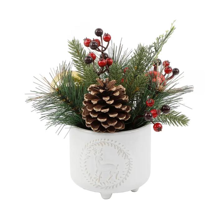Xmas Mix in 5" Deer Wreath Ceramic Planter 