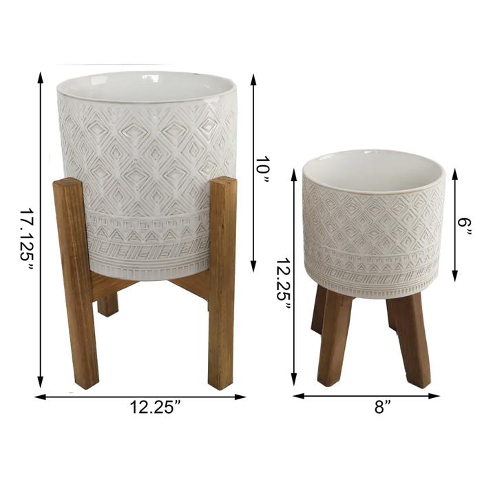 Set of 2 10' & 8" Illuminati Ceramic Planter on Wood Stand