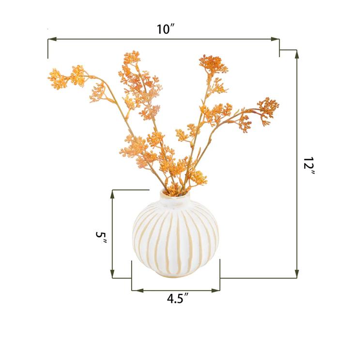 13” Faux Fall Branch in 4.5” White Ceramic Vase