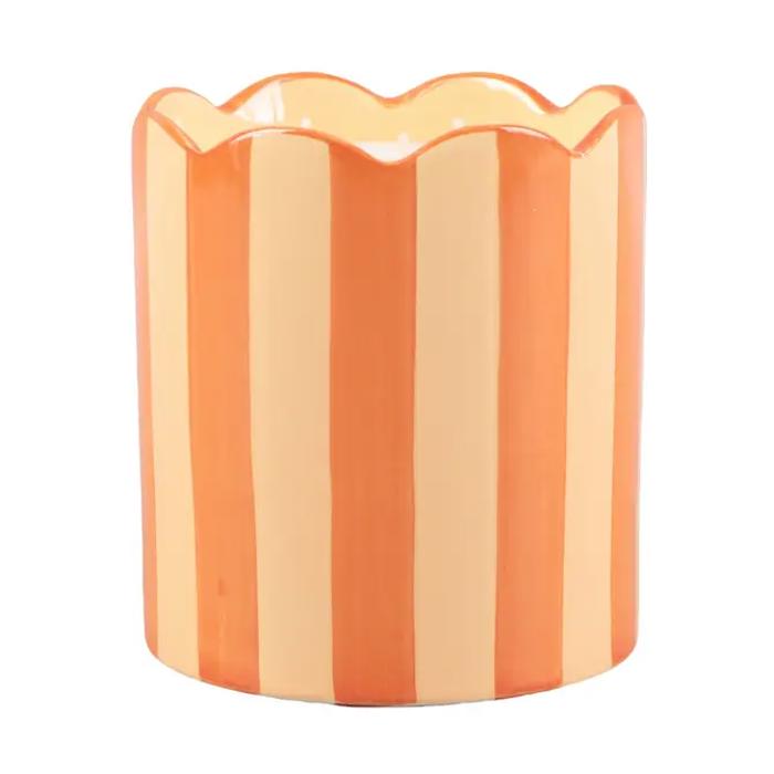 15 oz Orange Scallop Stripe Ceramic Candle – Fresh Peaches