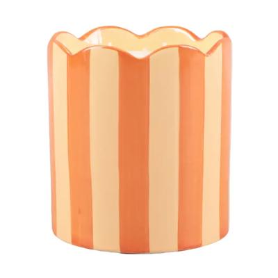 15 oz Orange Scallop Stripe Ceramic Candle – Fresh Peaches