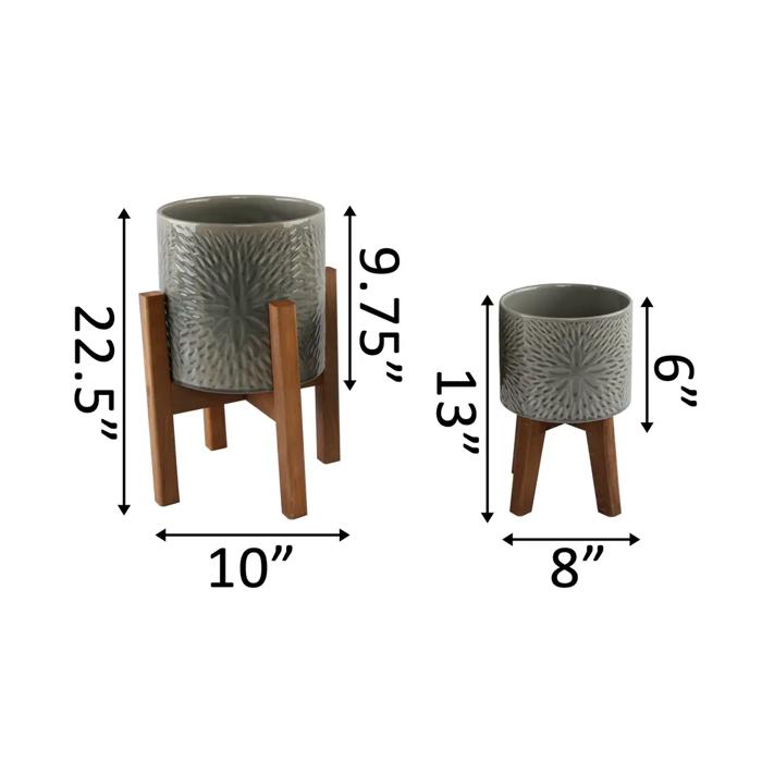 Set of 2 10" & 8"  Sunburst Ceramic Planters