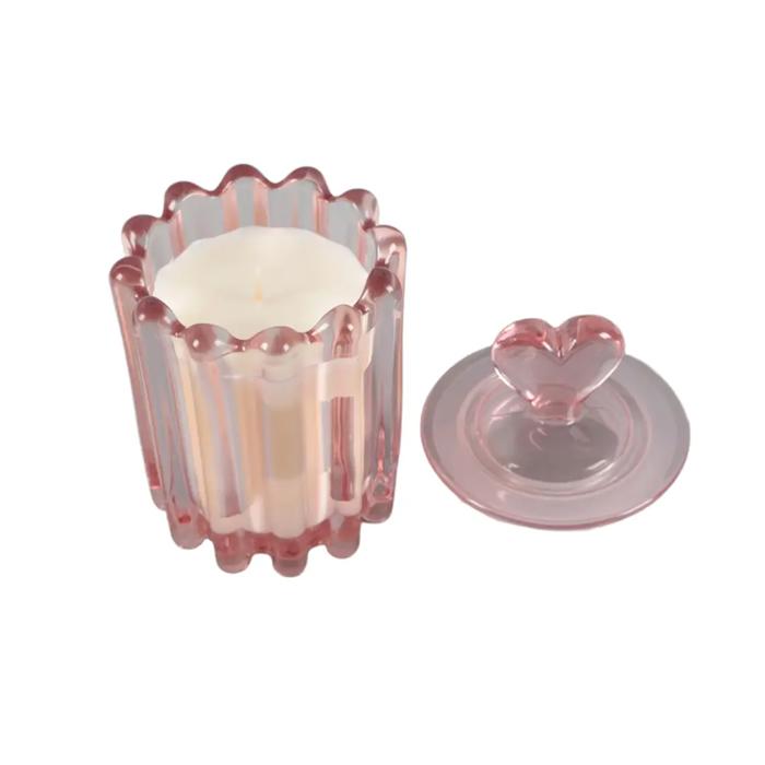 Pink Heart-Lid Glass Candle Jar - Sparkling Champagne