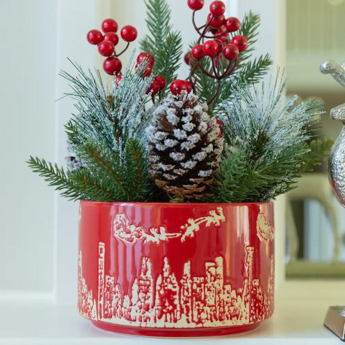 XMAS Mix in 7" Red Cityscape Planter 