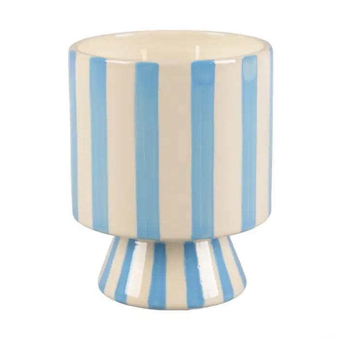 13 oz Blue Stripe Pedestal Ceramic Candle – Resort