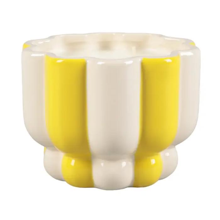 16 oz Yellow Stripe Pedestal Ceramic Candle – Lemon Burst
