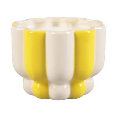 16 oz Yellow Stripe Pedestal Ceramic Candle – Lemon Burst