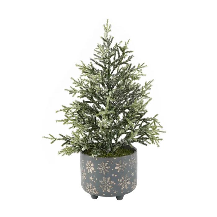 19" Frosted Tree in Snowflake Planter