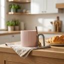  Pink Ribbed Ceramic Mug with Arched Handle – 18oz