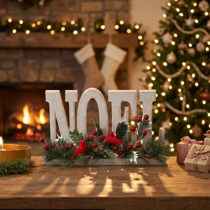 12" Noel Sign with Cardinal Berries