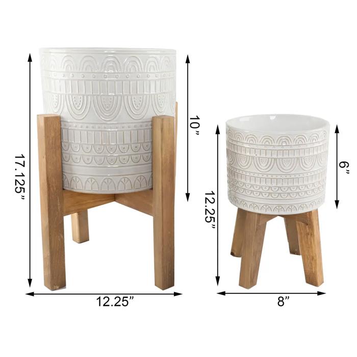 Set of 2 10" & 8" Aqueduct Ceramic Planters