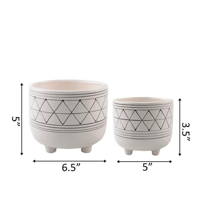 Set of 2 White & Black Geo Print Planter