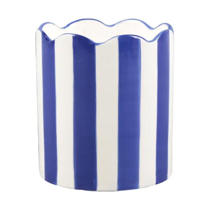 15 oz Blue & White Scallop Stripe Ceramic Candle – Sunshine