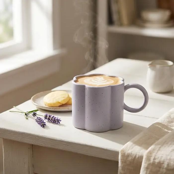 18 oz Speckled Lilac Flower Ceramic Mug 