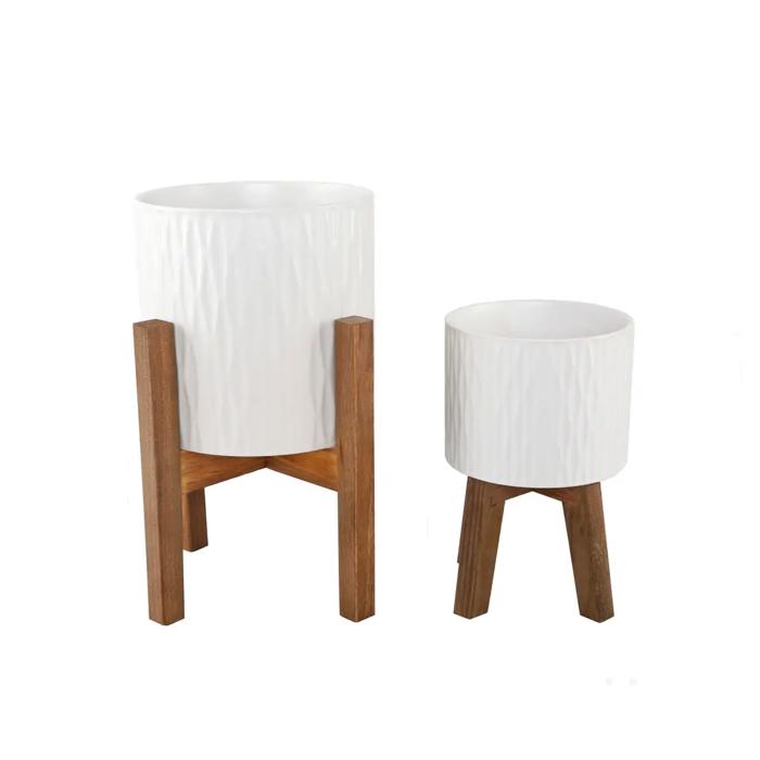 Set of 2 10" & 8"   Ridge Ceramic Planters