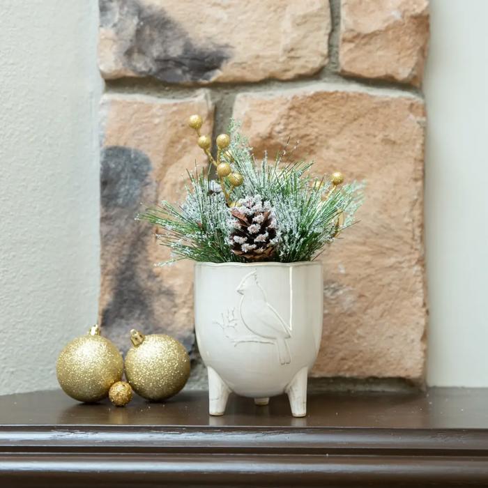 Xmas Mix Snowy Pine in 4.5" Cardinal Planter