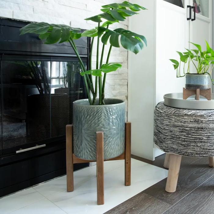 Set of 2 10" & 8"  Sunburst Ceramic Planters