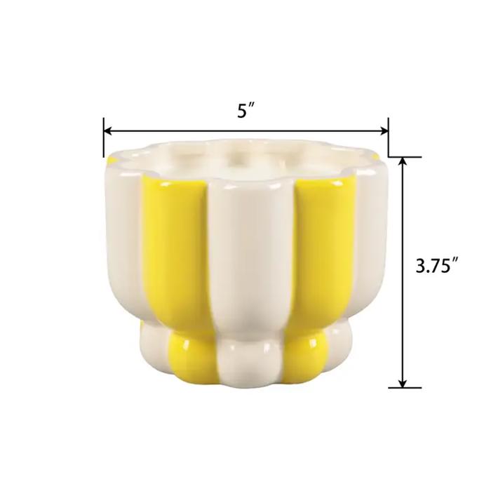 16 oz Yellow Stripe Pedestal Ceramic Candle – Lemon Burst