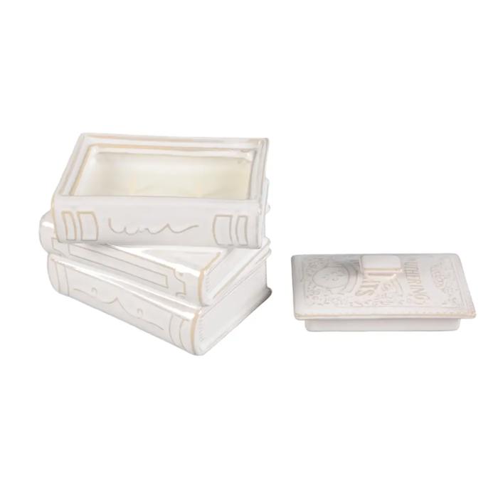 Ceramic Stacked Book Candle with Lid - Fresh Air