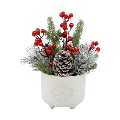 9" Xmas Mix in 5" Joy Wreath in Ceramic Planter 