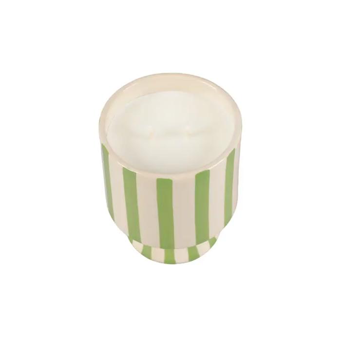13 oz Green Stripe Pedestal Ceramic Candle – Cavana