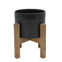 Black 8" Dumpling Ceramic Pot on Stand 